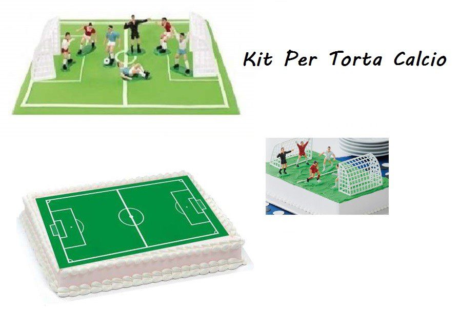Kit per Torte Calcio Ostia Campo di Calcio con Set Giocatori 7 Pezzi