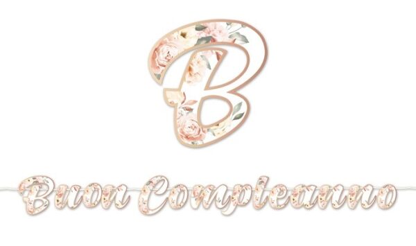 Kit 16 ospiti Buon Compleanno Rose Gold Con Festone coordinato Tavola - immagine 3