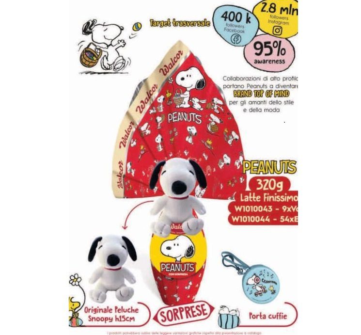 Uovo di Pasqua cioccolata a latte Snoopy con peluche e sorpresa all'interno  gr 320 Walcor