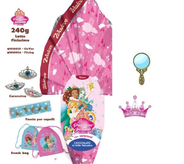 Uovo di Pasqua cioccolata a latte Walcor Uno gr 240con o senza magnete Principesse Disney