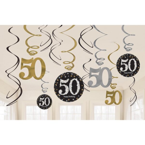 Festone 50 Happy Birthaday 6  Fili Decorativi  Oro Argento Nero