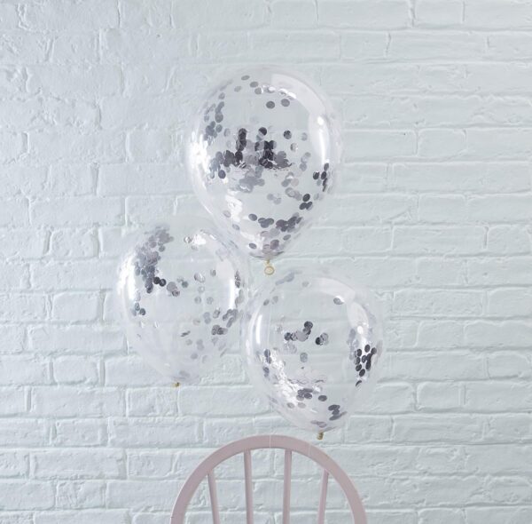 5 Palloncini con confetti Silver